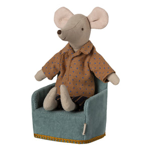 Maileg folding chair for mice in soft polyester fabric.