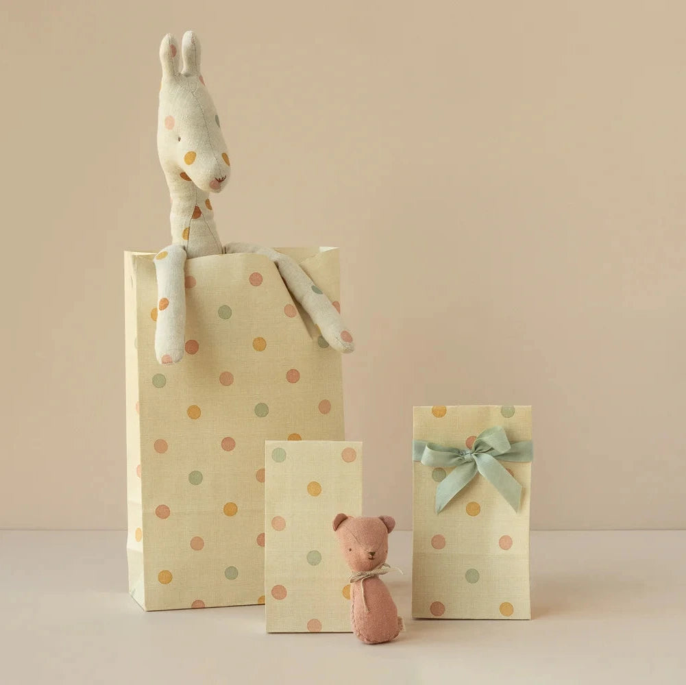 Small paper gift bag from Maileg with multi-dot design
