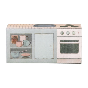 Front view of maileg kitchen counter for mice.