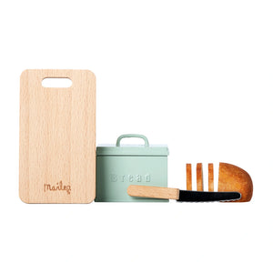 Retro-style Maileg Bread Box with cutting board and knife.
