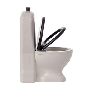 Off-white Maileg Miniature toilet with opening lid.
