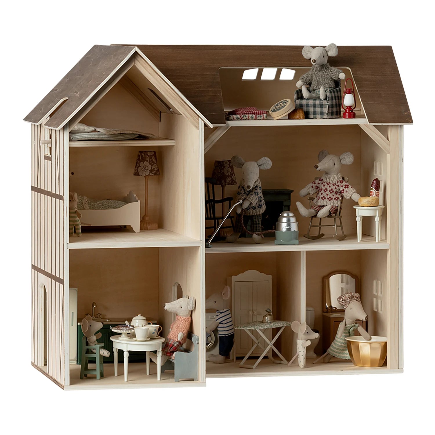 Maileg mouse hole farmhouse wooden dollhouse with attic and rooms