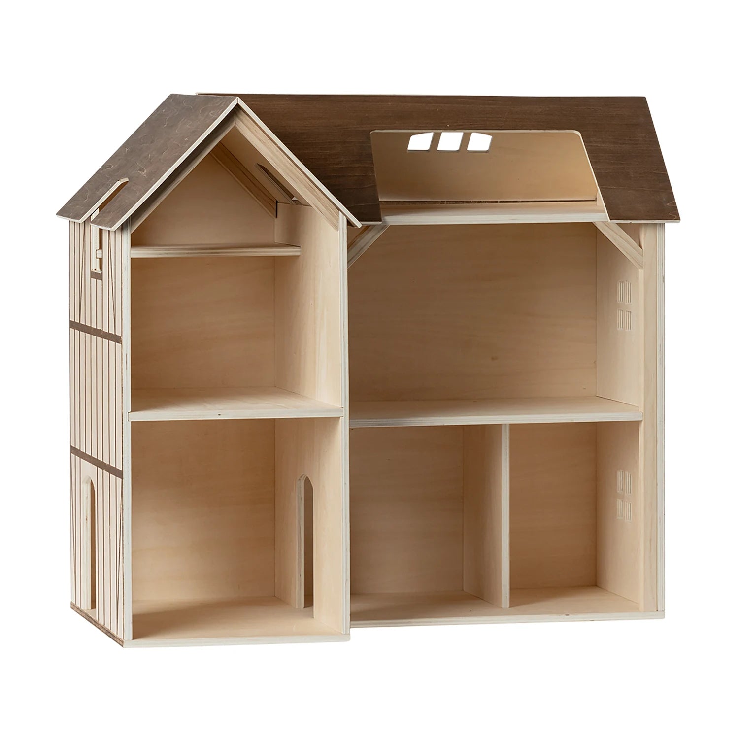 Maileg mouse hole farmhouse - wooden dollhouse for mice in a white background.