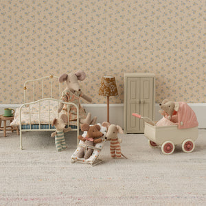 Small Maileg metal pram for baby mouse dolls.