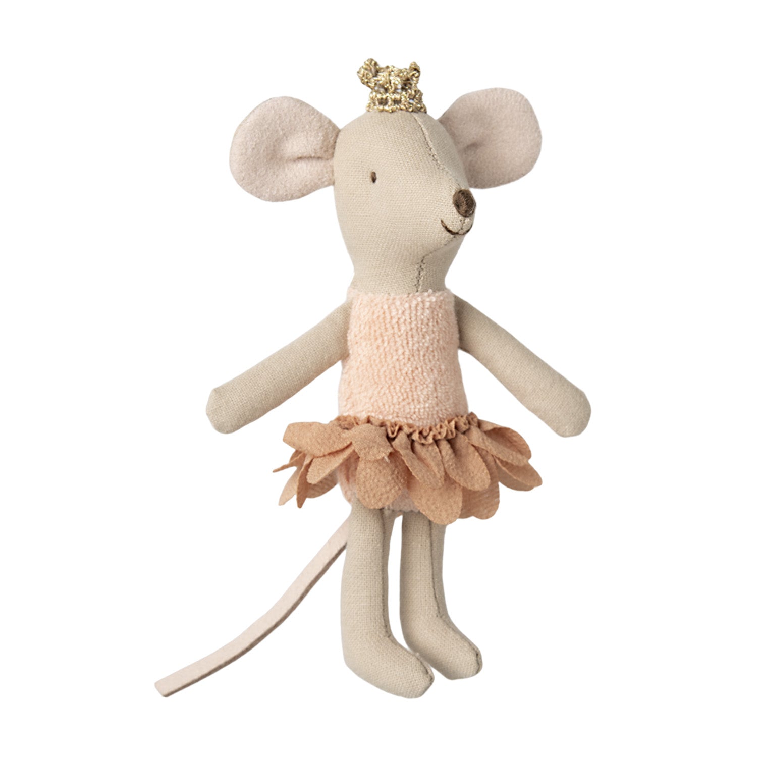 Maileg princess mouse little sister wearing removable pink tutu.