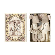 Maileg Royal Twin Little Brother Sister Mice in Matchbox.