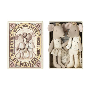 Maileg Royal Twin Little Brother Sister Mice in Matchbox.