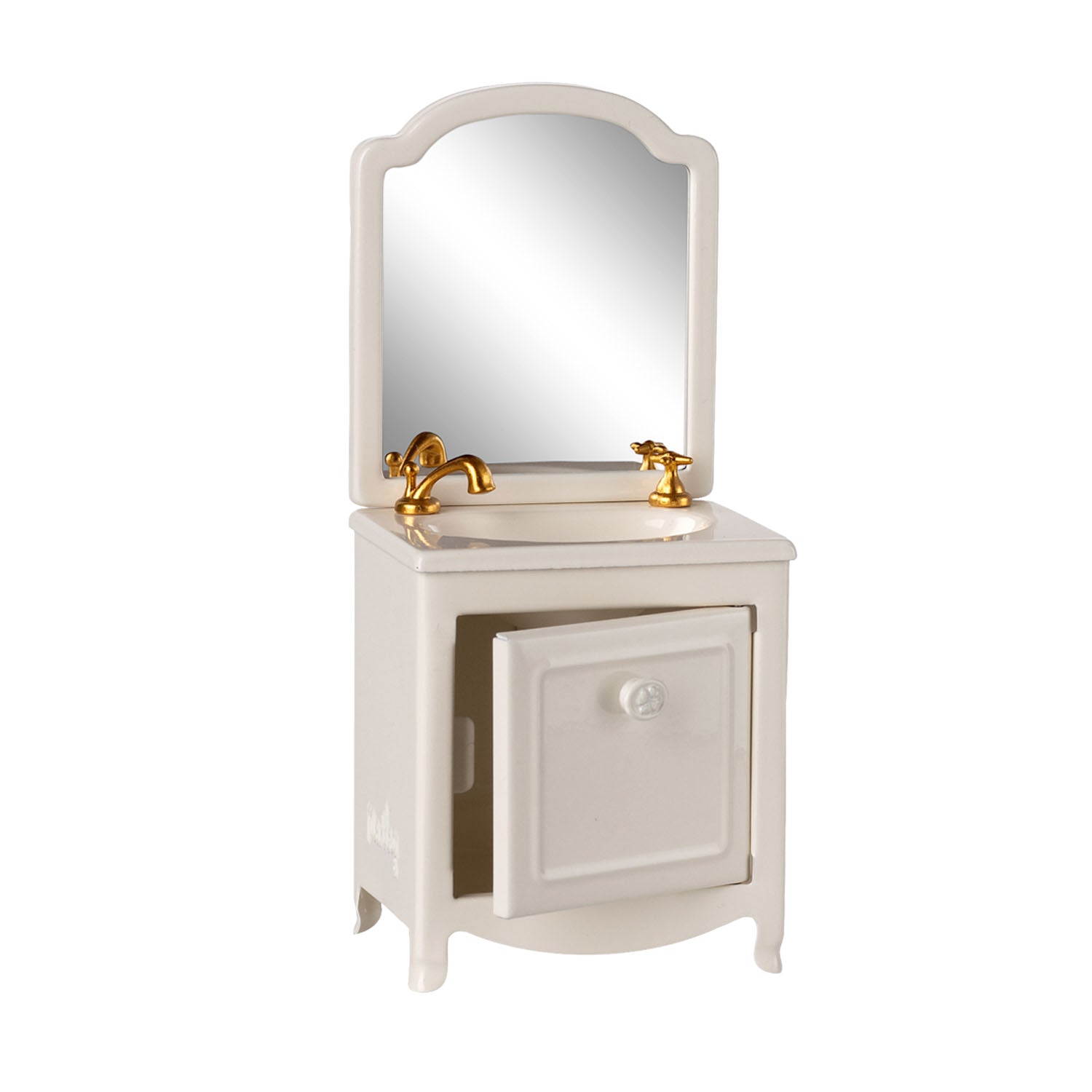 Maileg sink dresser with storage in a white background.