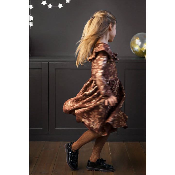 Girl Wearing MarMar Copenhagen Lurex Glitter Rosewood Leggings