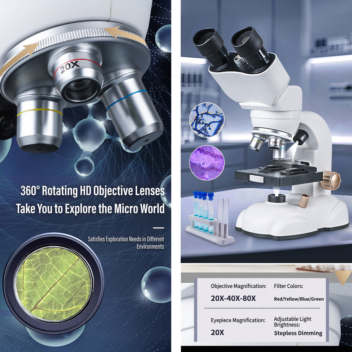 Bright LED illumination stage plate with adjustable brightness on compound microscope