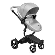 Mima xari stroller with black frame and white pod on a white background