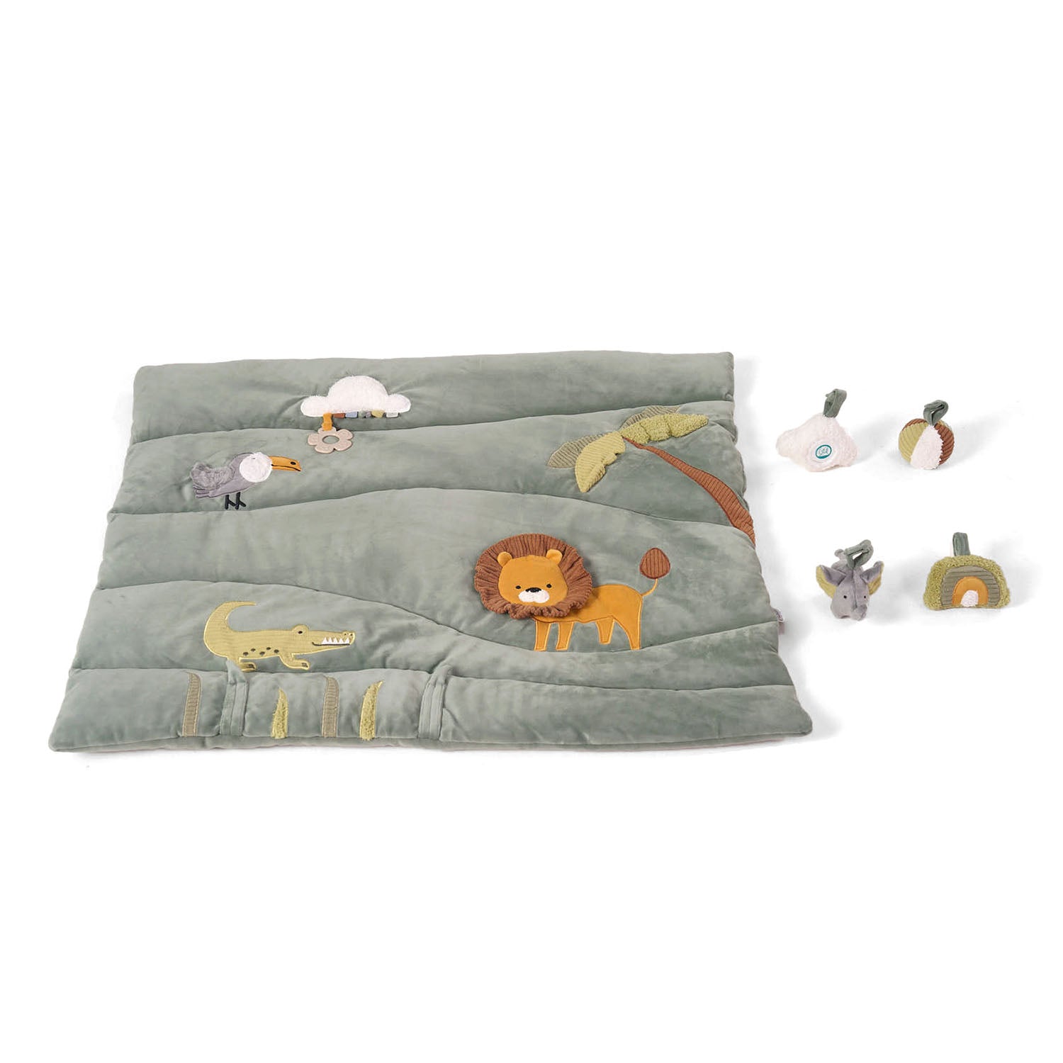 Minidream 2-in-1 activity gym and playpen mat in jungle theme with 4 hanging toys.
