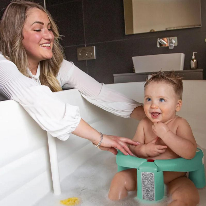 Mother and Baby during Bath Time with Baby Bath Seat with OKBaby