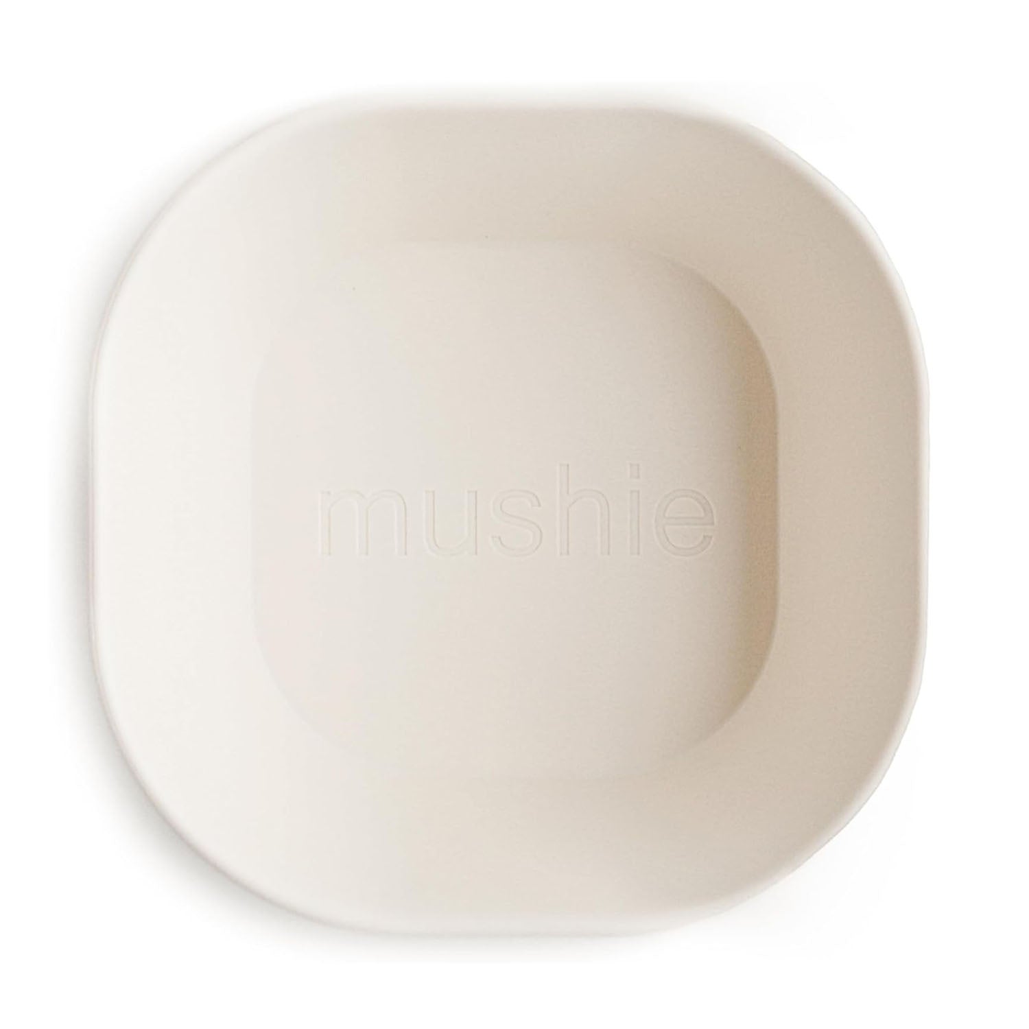 Mushie logo in the dinnerware bowl set of 2 in square shape.