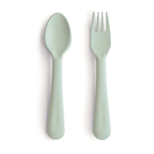 Mushie Fork and Spoon Set for Kids - Sage