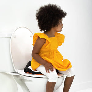 Child-sized potty training seat with ergonomic design.