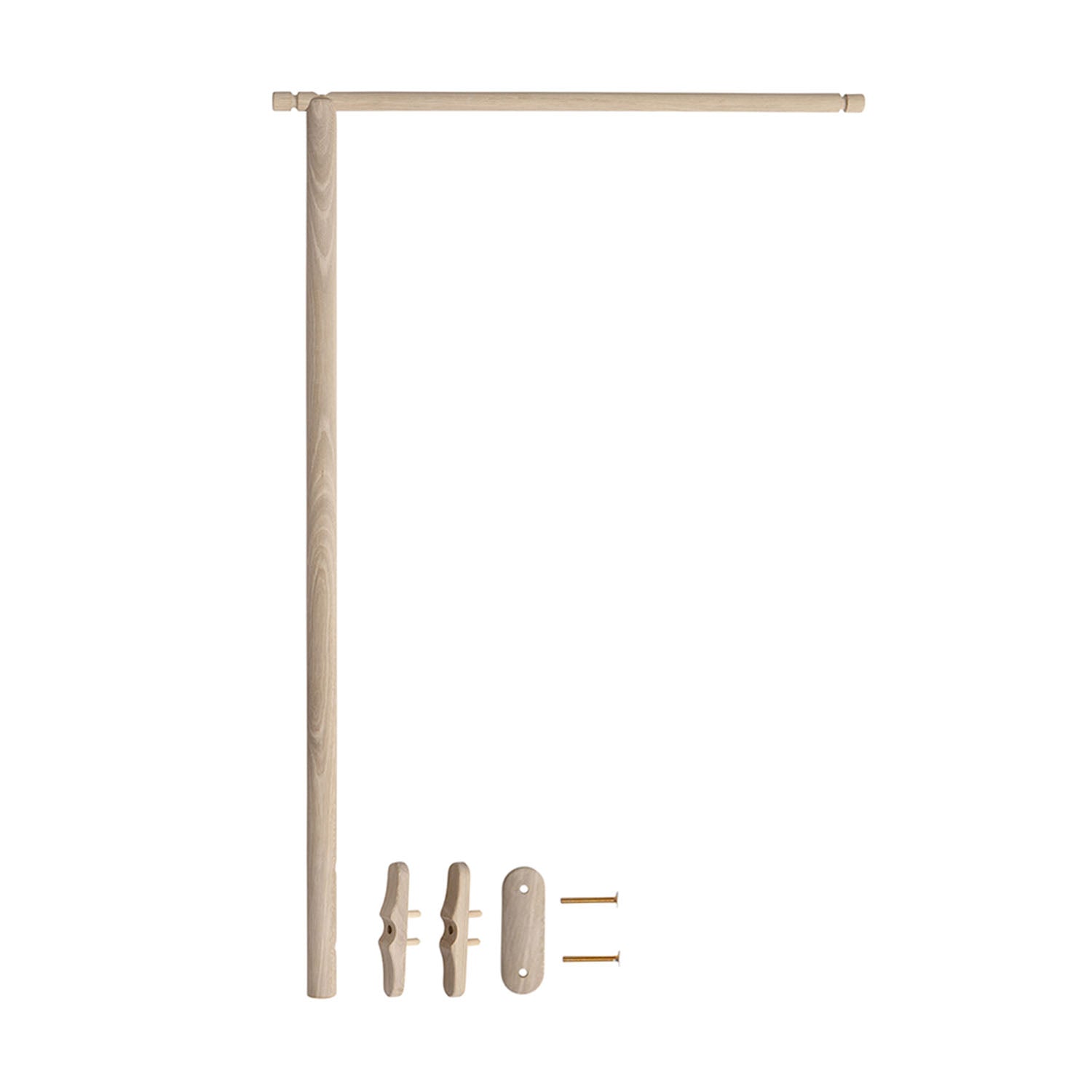Wooden door handle assembly on a white background