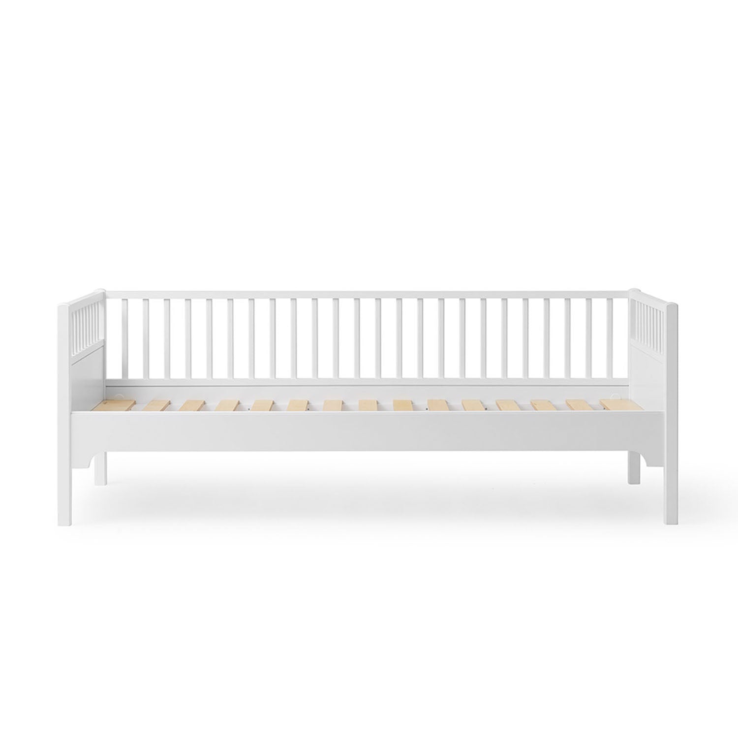 Wooden frame with vertical bars on the back and sides