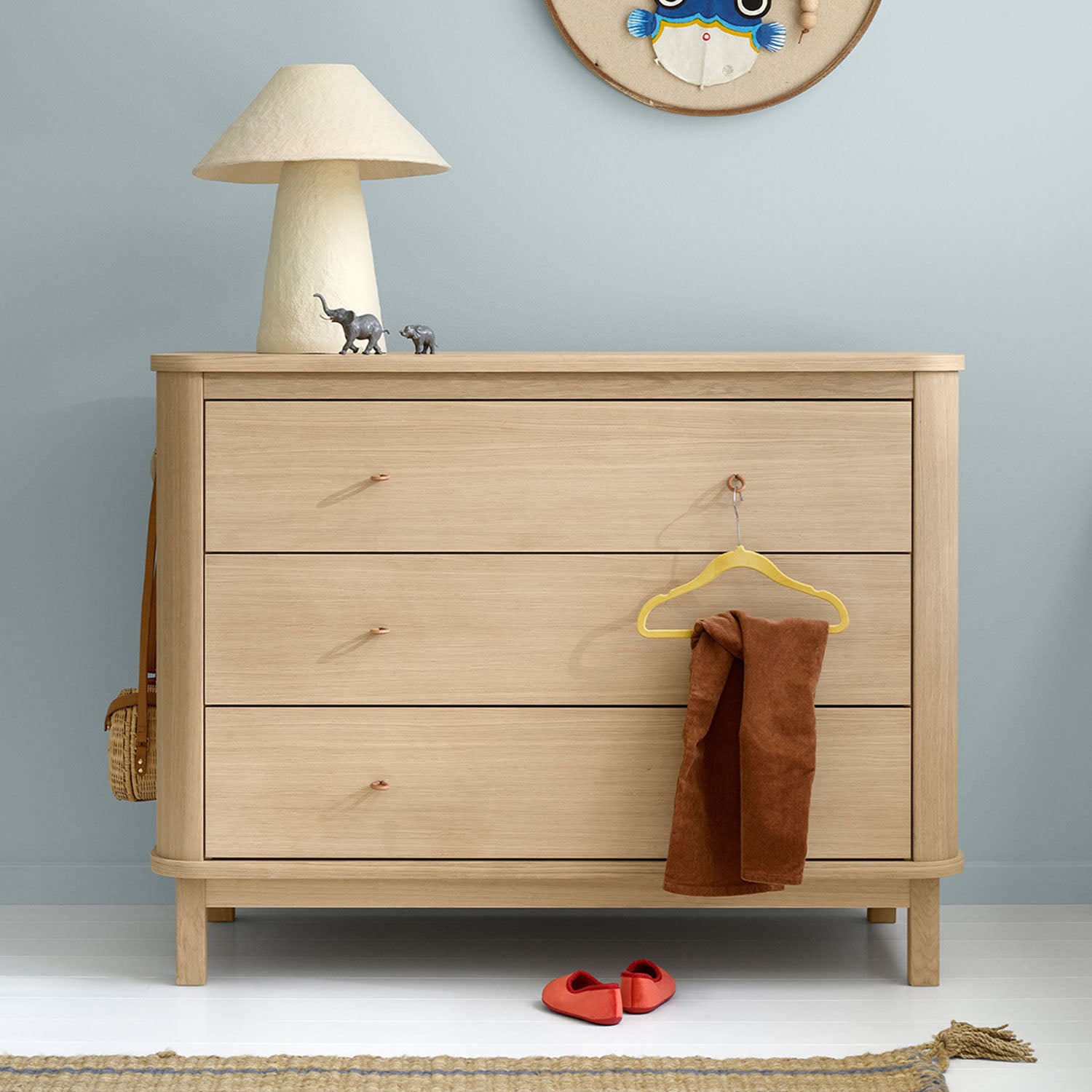 Stylish kids’ storage dresser with clean lines and neutral design