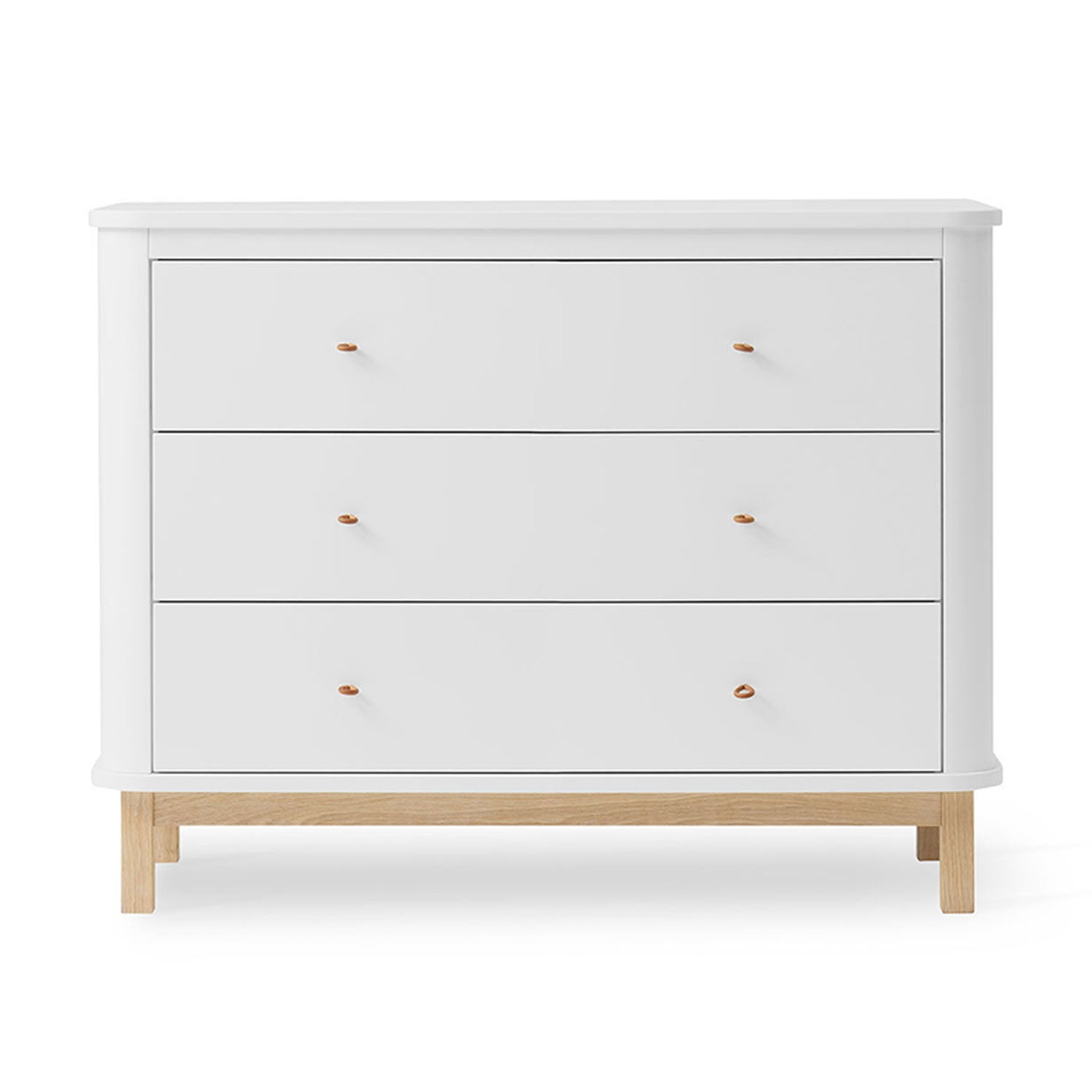 Elegant storage unit with leather loop handles in a Scandinavian design style