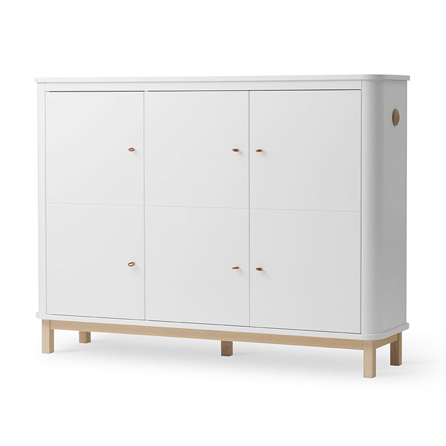 Oliver furniture wooden multi cupboard with 3 doors and rounded edges in white oak colour.