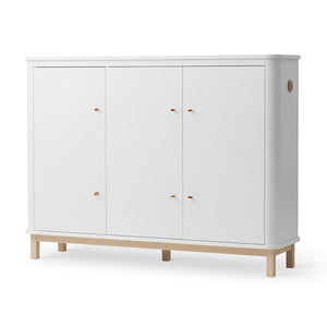 Oliver furniture wooden multi cupboard with 3 doors and rounded edges in white oak colour.