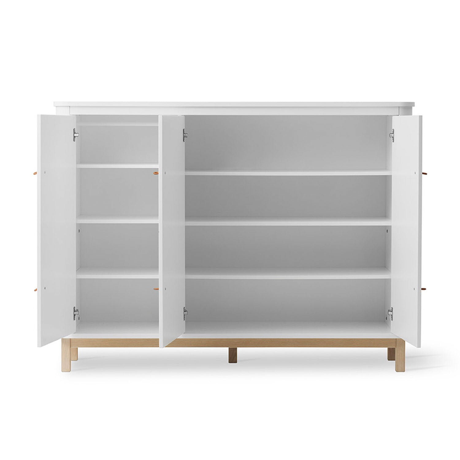 Interior of cupboard showing shelves and hanging rod