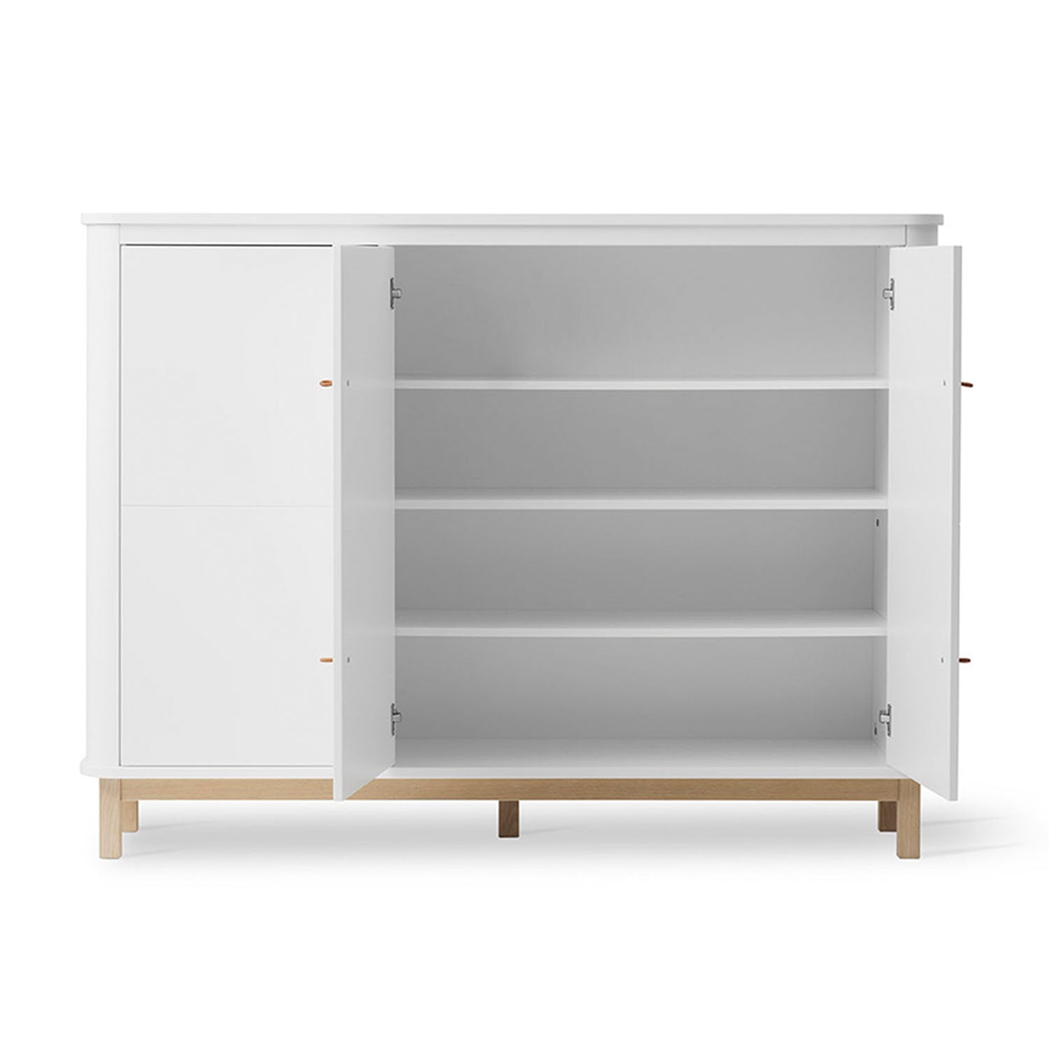 Scandinavian style cupboard with leather handles