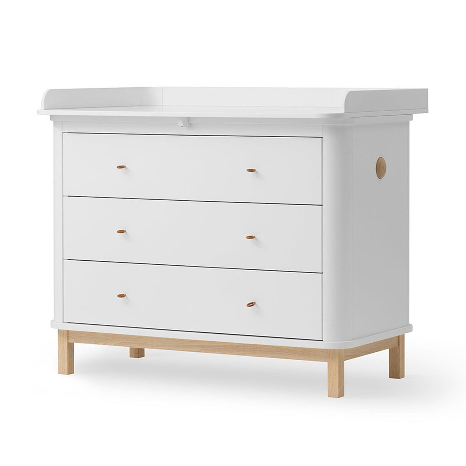 Front view of Oliver Furniture Wood Nursery Dresser with 3 drawers in white /oak.