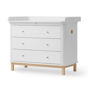 Front view of Oliver Furniture Wood Nursery Dresser with 3 drawers in white /oak.