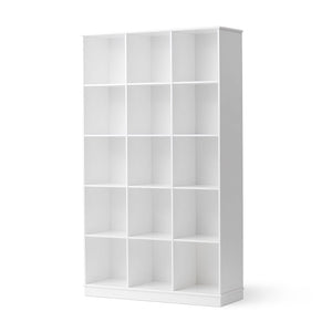 Large 3x5 shelving unit showing 15 open compartments for storage