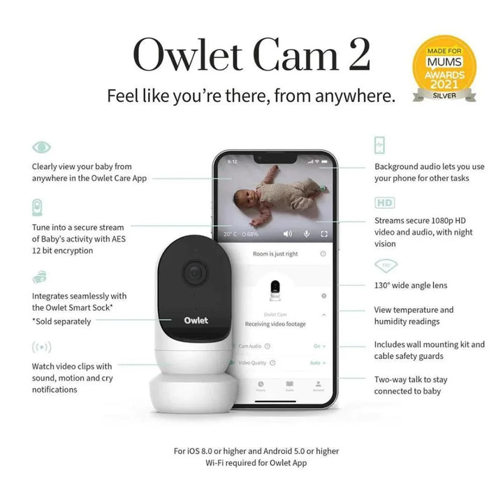 Owlet Cam 2 Baby Room Temperature Monitor White