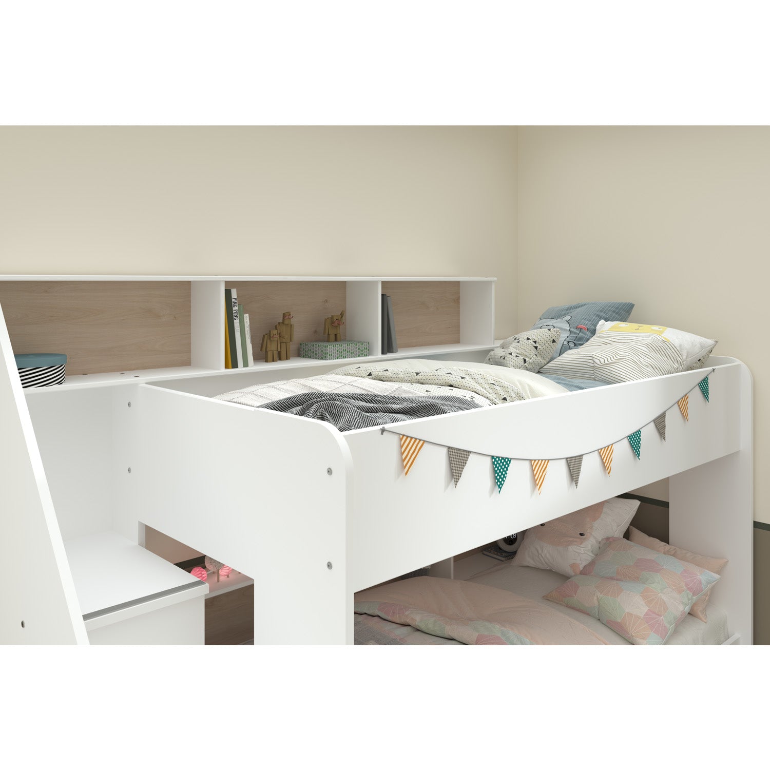 The Parisot Bibliobed Bunk Bed, with storage shelves on both bunks, is ideal for reading.