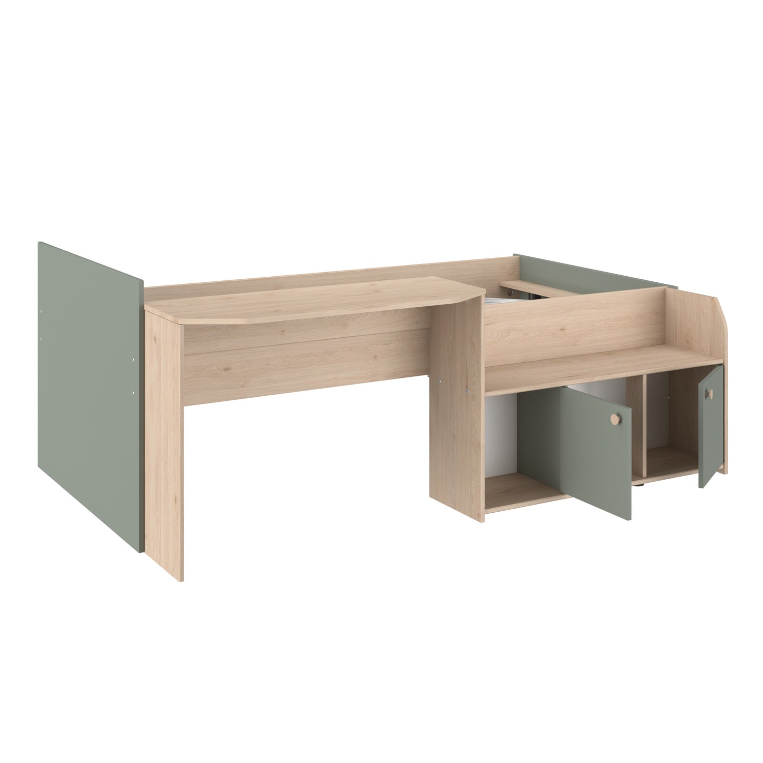 Parisot Jade cabin bed in Integrated desk, shelving & cupboard.