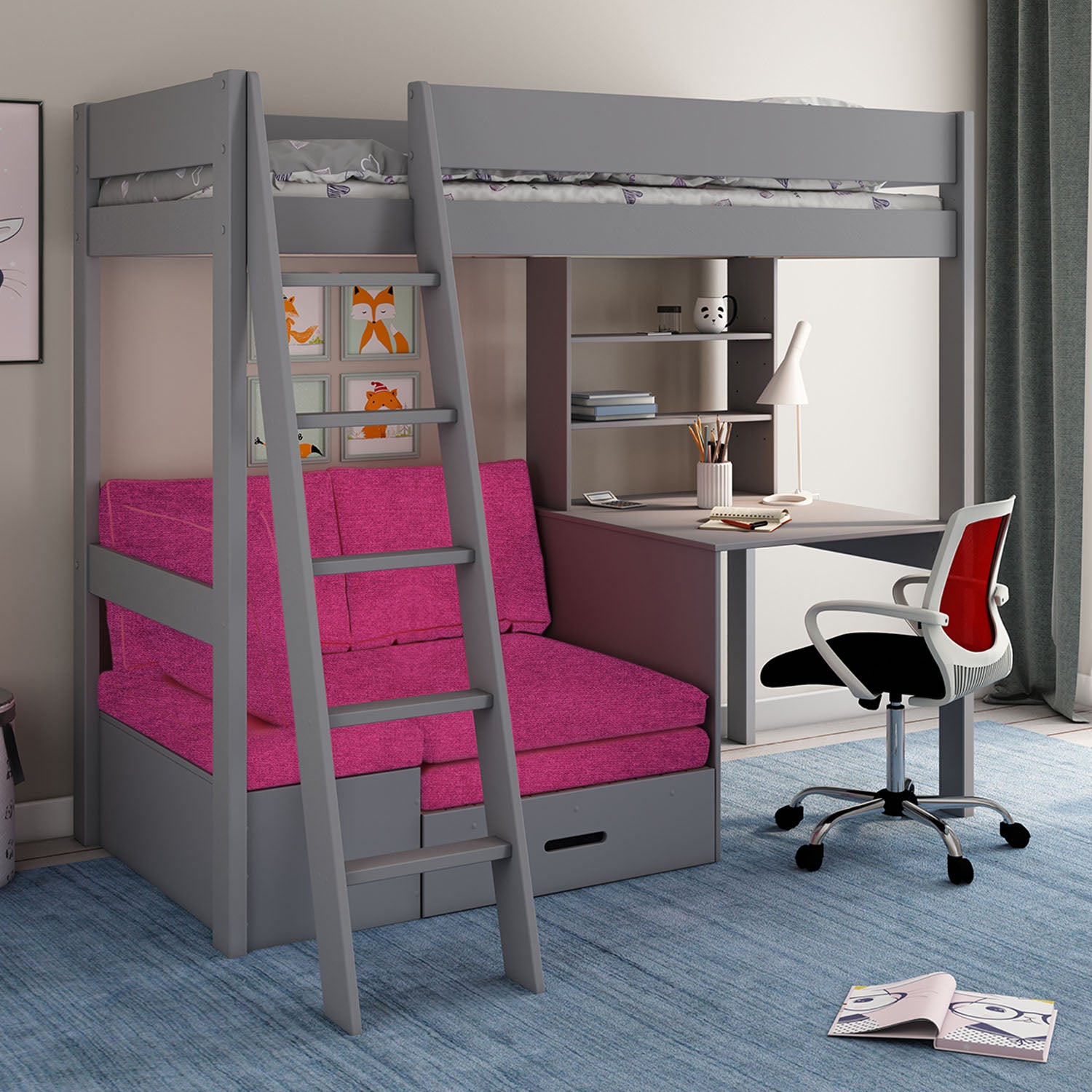 Estella Highsleeper Bunk Bed with Sofabed, Desk & Shelf