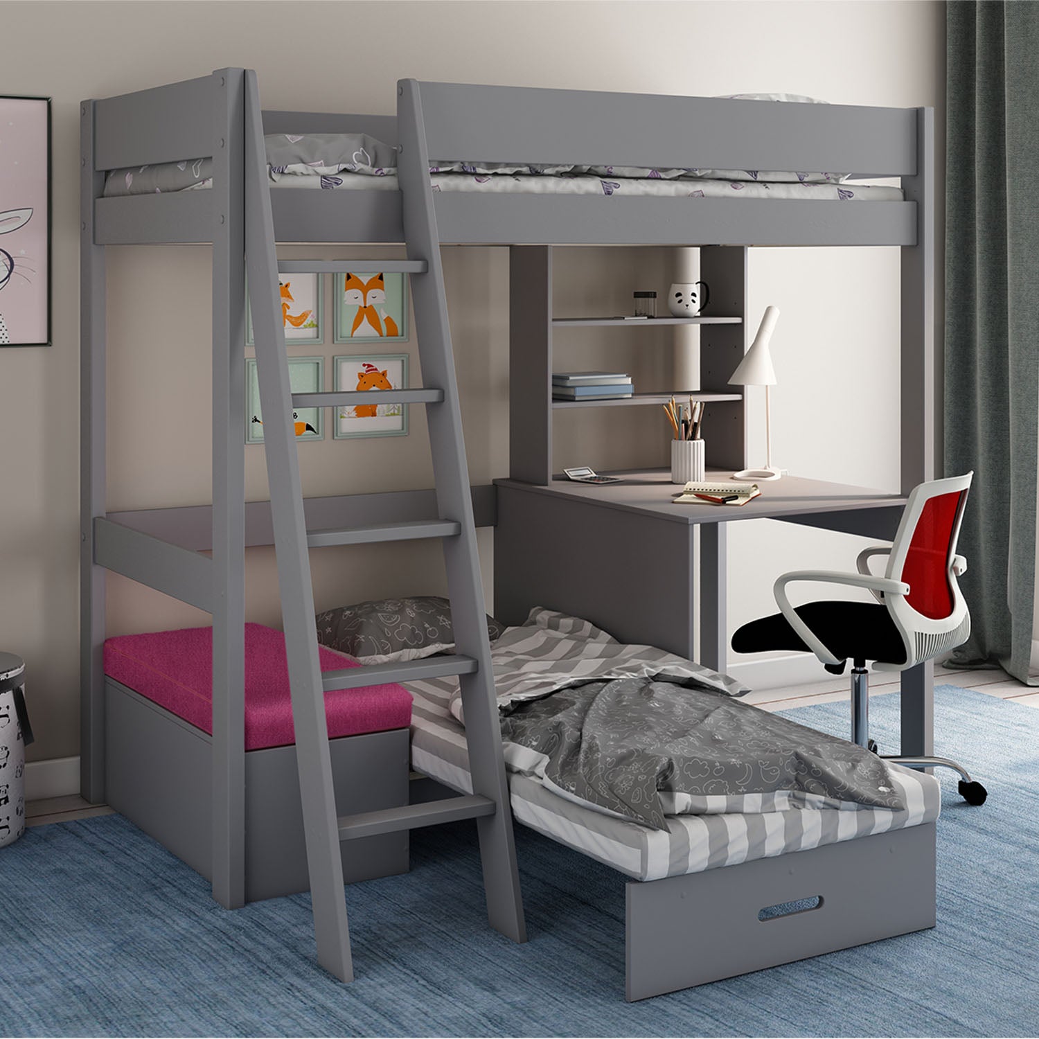 Estella Highsleeper Bunk Bed with Sofabed, Desk & Shelf