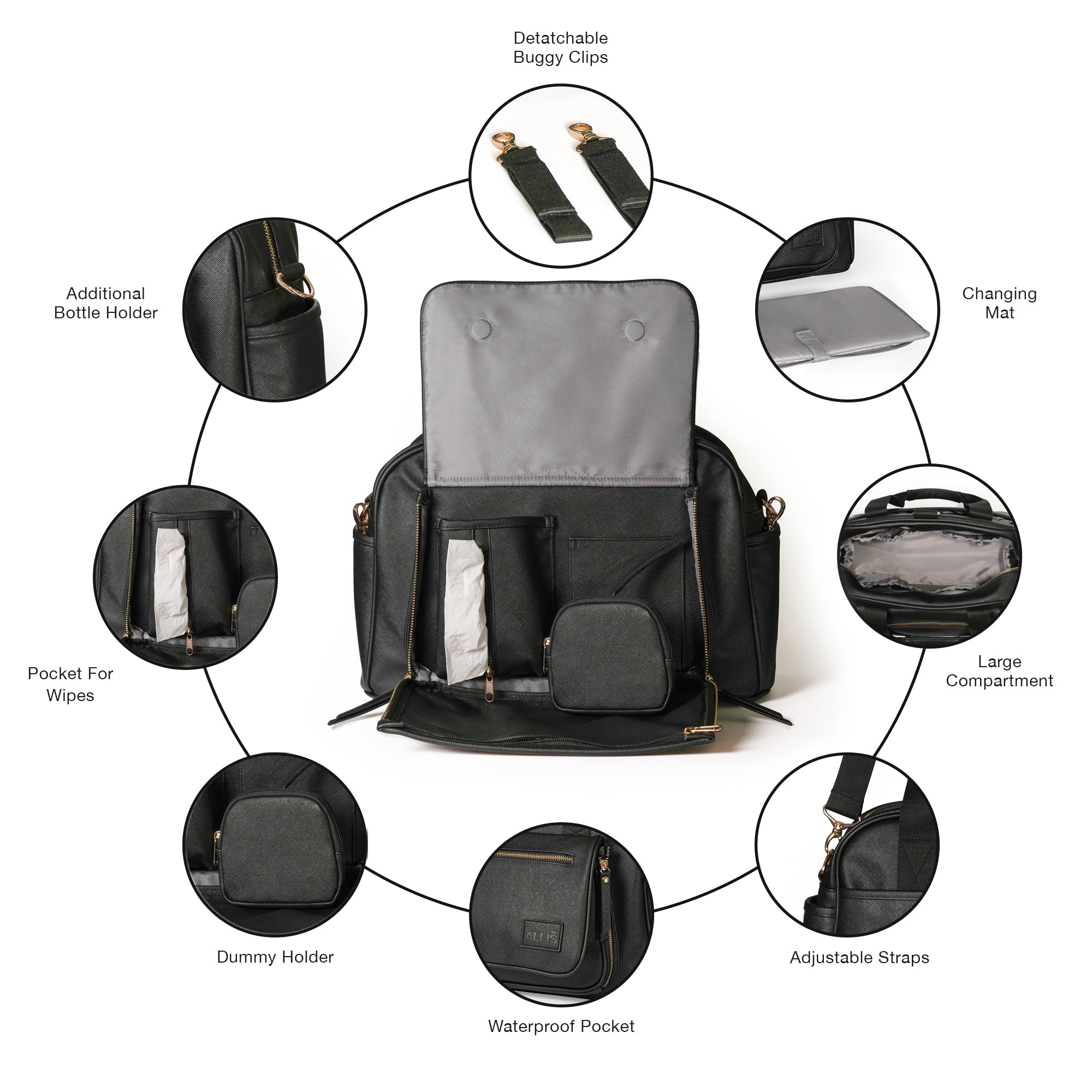 Allis Baby Plus Changing Bag with Changing Mat - Black