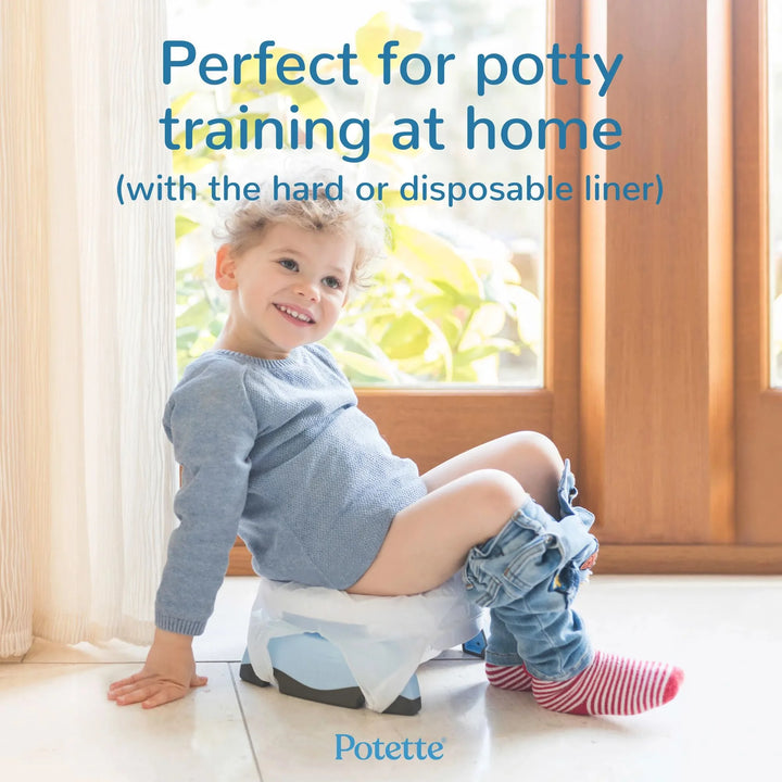  Child using the Potette Plus as a standalone potty, legs locked into place.