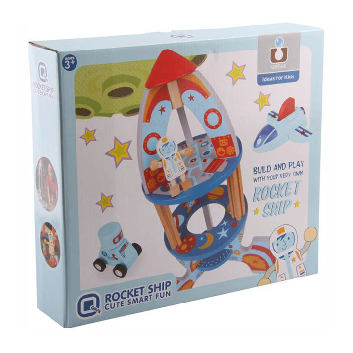 Kids Wooden Rocket Ship Toy, sustainable wood, imaginative play, fine motor skills