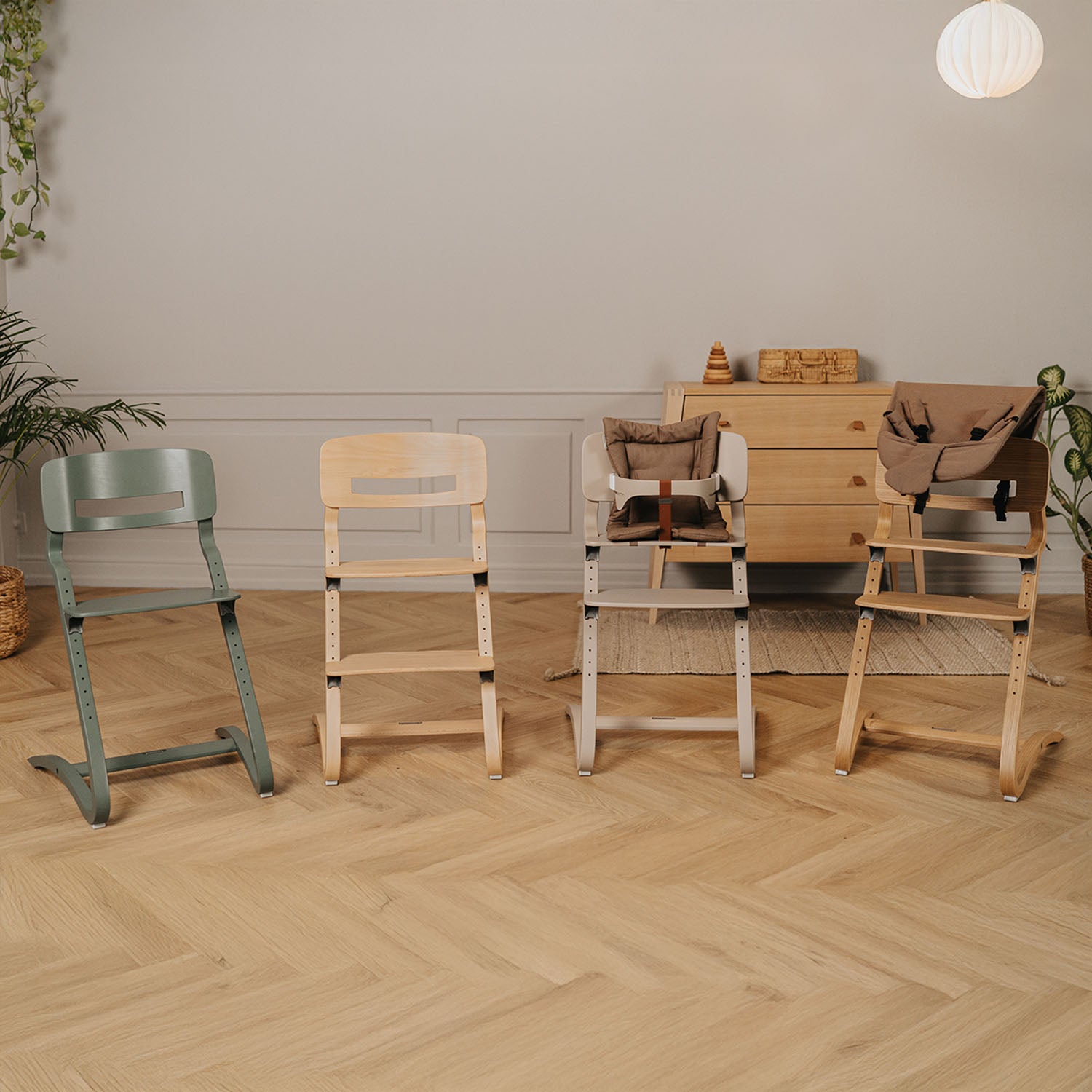Showing different usage of highchairs varies from babyhood to adulthood.