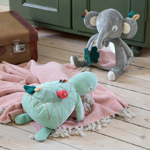 Sebra elephant activity toy with mirror and cuddle-tags