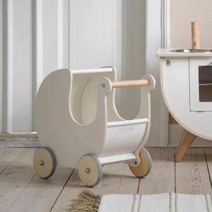 Sebra Wooden Dolls Pram Classic White  in Room