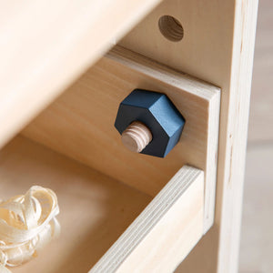 Kids wooden tool bench for pretend construction.