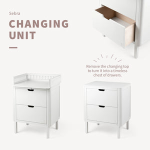 Sebra Changing Unit graphic showing unit and dimensions in classic white