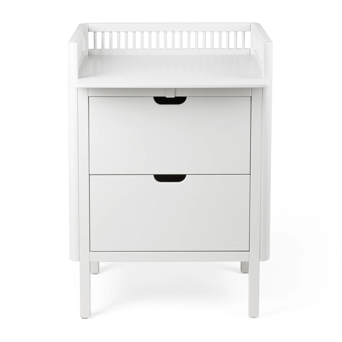 Sebra changing unit with two drawers, classic white, shown from front against plain background