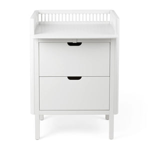 Sebra changing unit with two drawers, classic white, shown from front against plain background