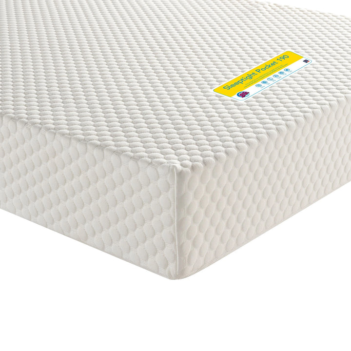 Close-up of mattress, showing pocket spring and foam layers