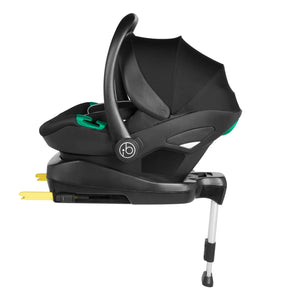 Three-quarter angle of Ickle Bubba Stratus i-Size black car seat with UPF50+ hood extended