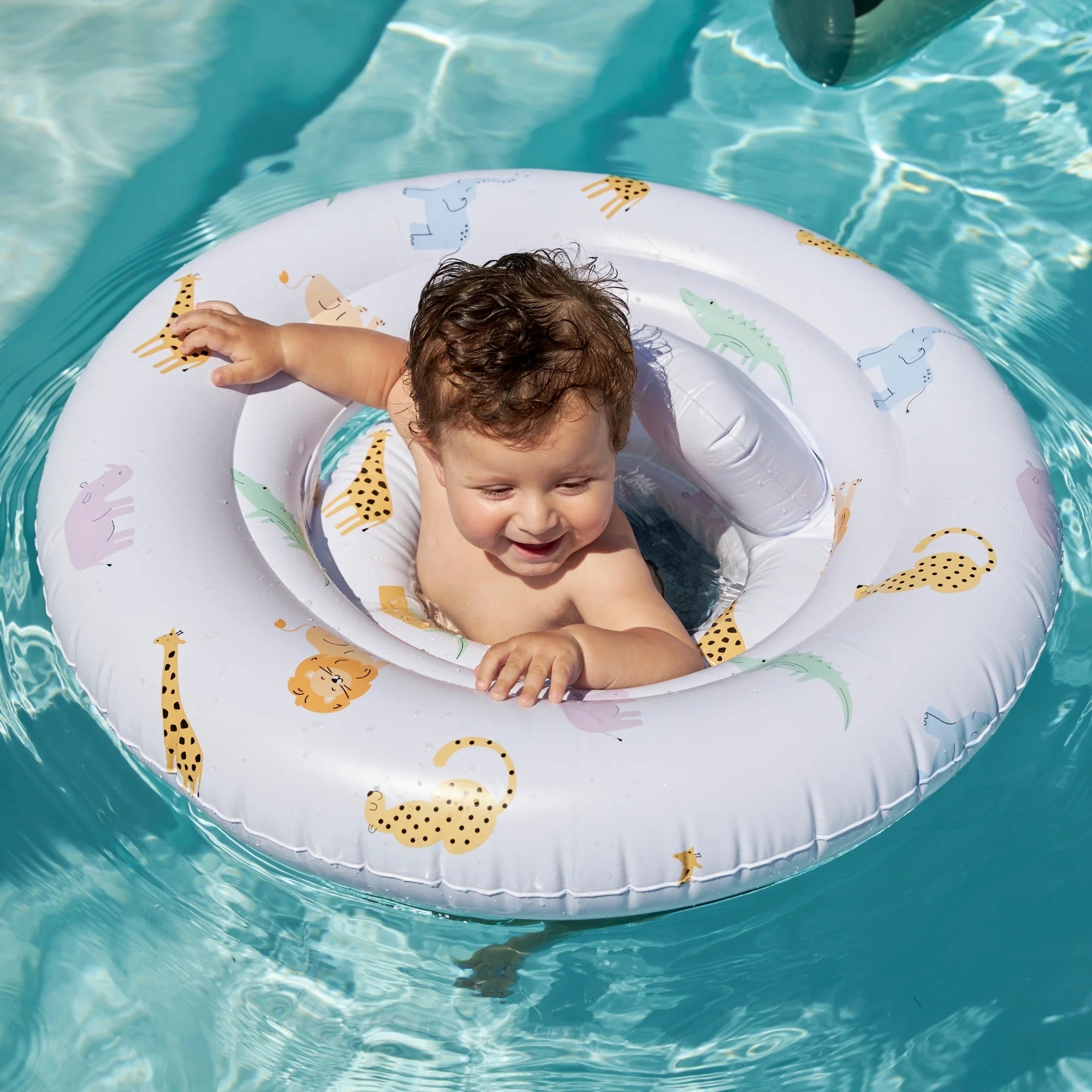 Toddler swim essentials swimming float with 4 air chambers for water stability.