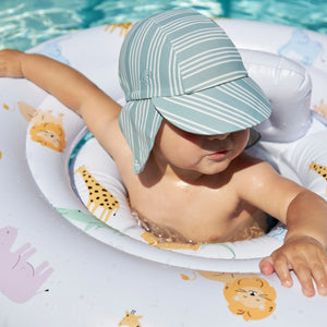 Durable PVC baby swim ring with a comfortable built-in leg seat.